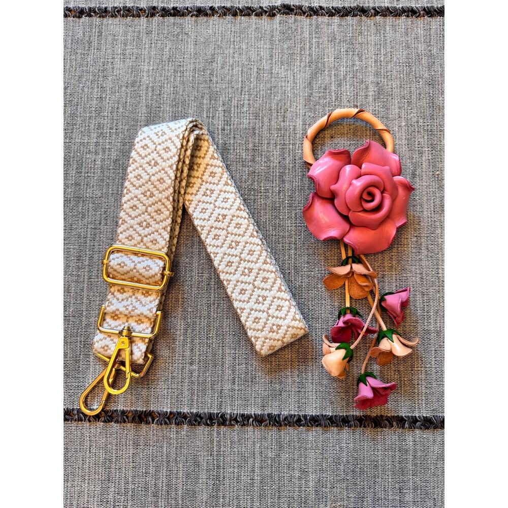 Bundle Accessory Set Leather Light Pink Rose Purse Charm Beige White Purse Strap